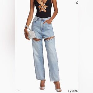 AREA Light Blue Cropped Jeans with Cut-Out Details